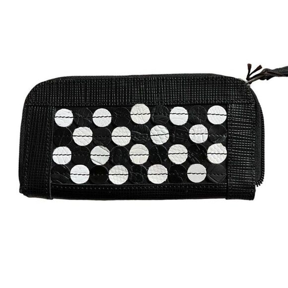 NWT Octopus Handbags Handmade Black White Leather Polka Dot Zip Wristlet Wallet - Picture 5 of 6
